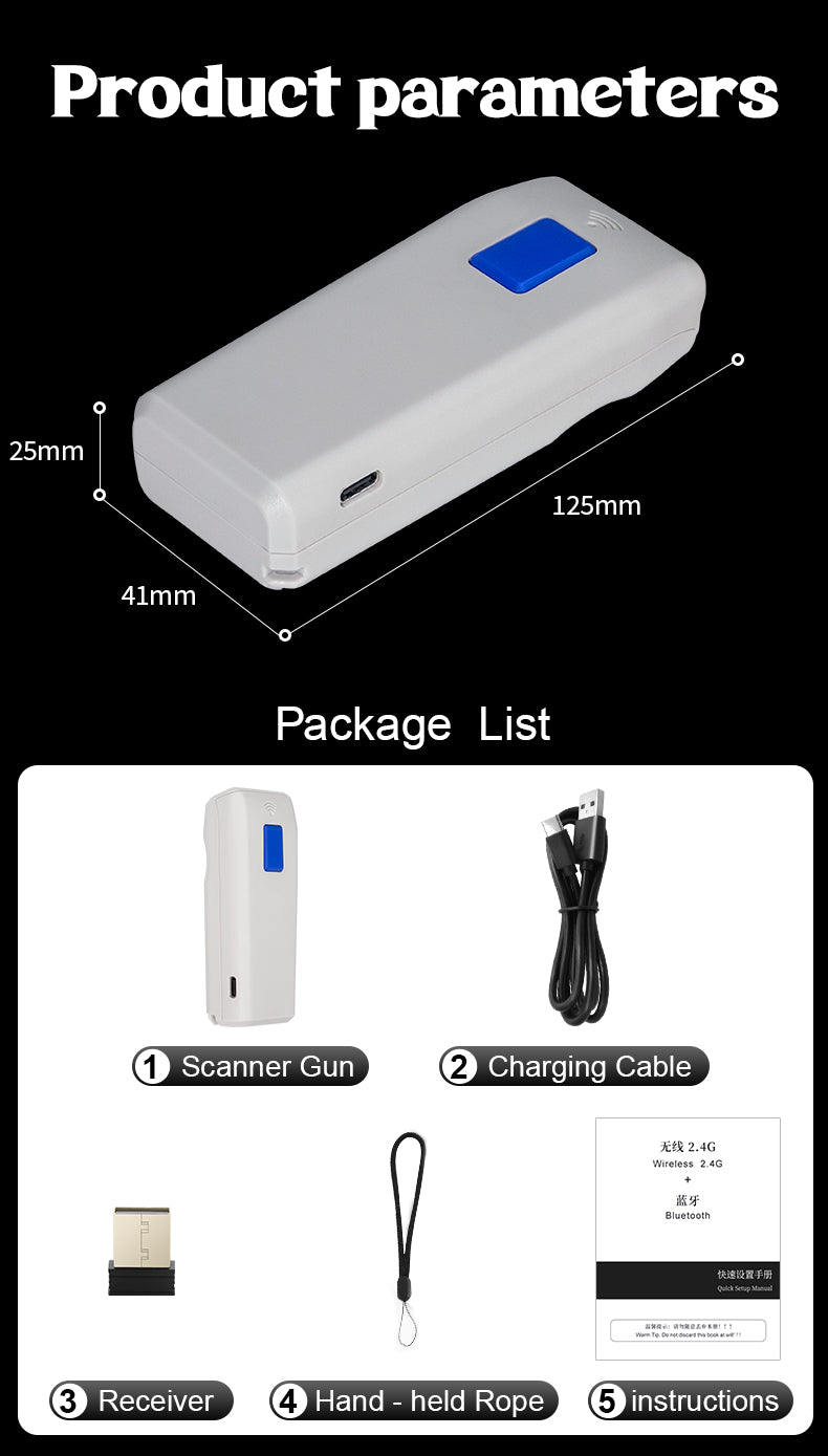 Portable Mini Bluetooth Barcode Scanner M9 – 1D&2D Wireless Pocket Barcode Reader