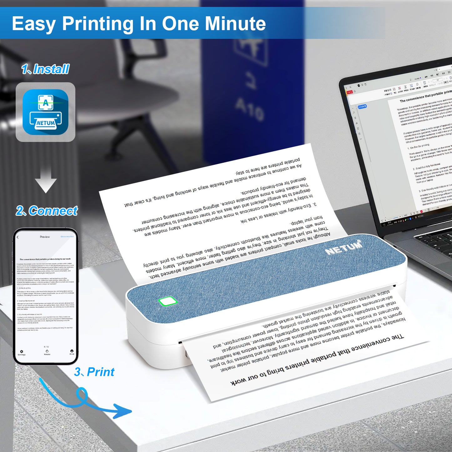 NETUM GD-85 A4 Portable Thermal Printer - Inkless, Bluetooth & Ultra-Portable