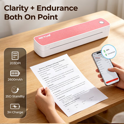 NETUM LT-C10 A4 Portable Thermal Printer - Pink Soft Fabric Edition, Inkless & Wireless