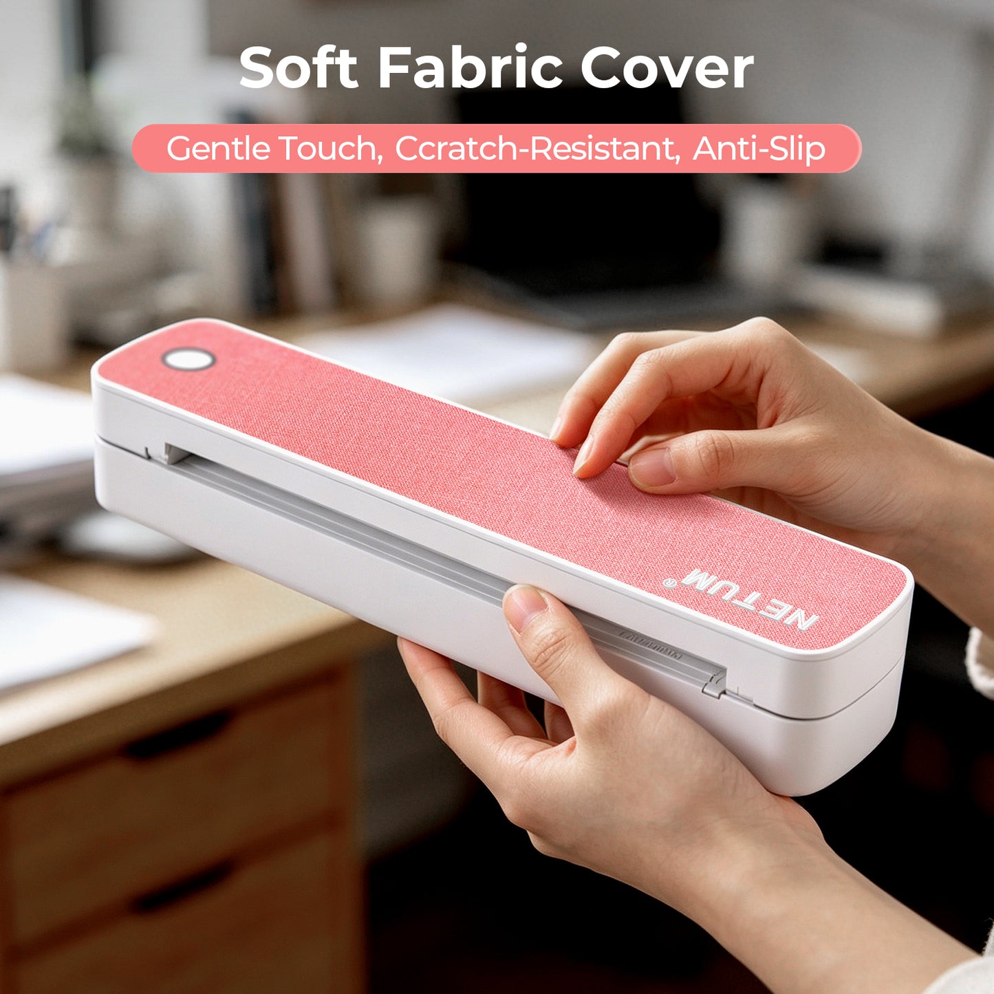 NETUM LT-C10 A4 Portable Thermal Printer - Pink Soft Fabric Edition, Inkless & Wireless