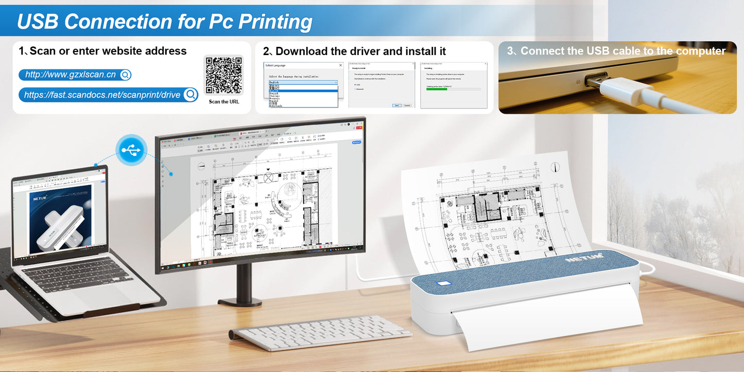 NETUM GD-85 A4 Portable Thermal Printer - Inkless, Bluetooth & Ultra-Portable
