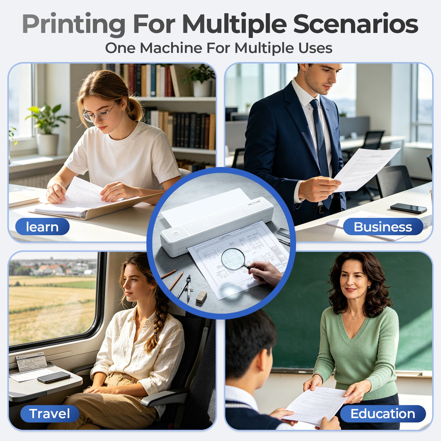 NETUM LT-E80 A4 Portable Thermal Printer - Inkless, Wireless & Ultra-Compact